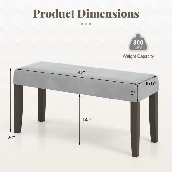 42" Grey Velvet Entryway Bench with Rubber Wood Legs and Padded Seat for Bedroom or Living Room {5}