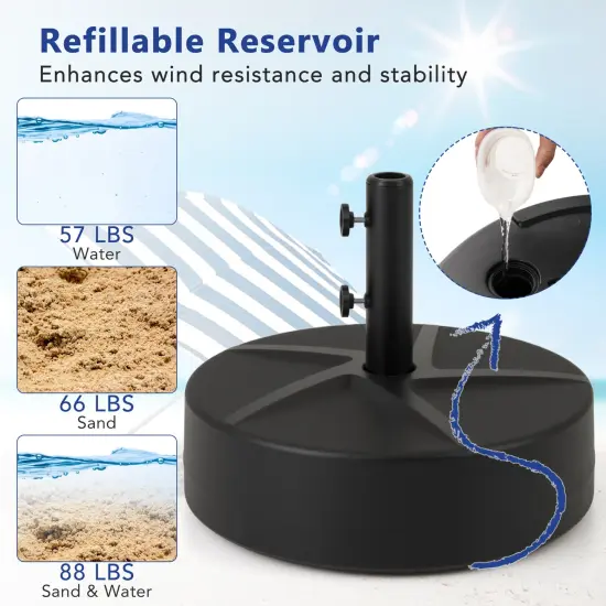 Black Patio Umbrella Base with Metal Pole and Refillable Water Sand Reservoir {3}