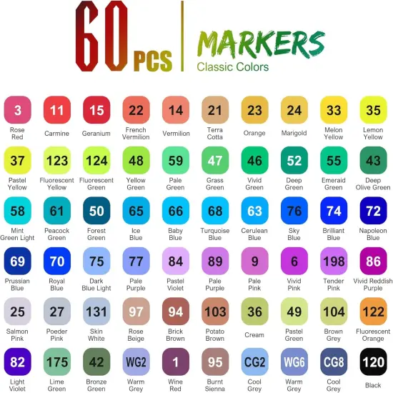 60 Colors Alcohol Markers Brush Tip {3}