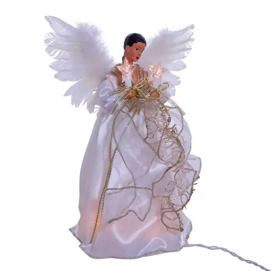 12" UL 10-Light Ivory and Gold African American Angel Treetop {2}