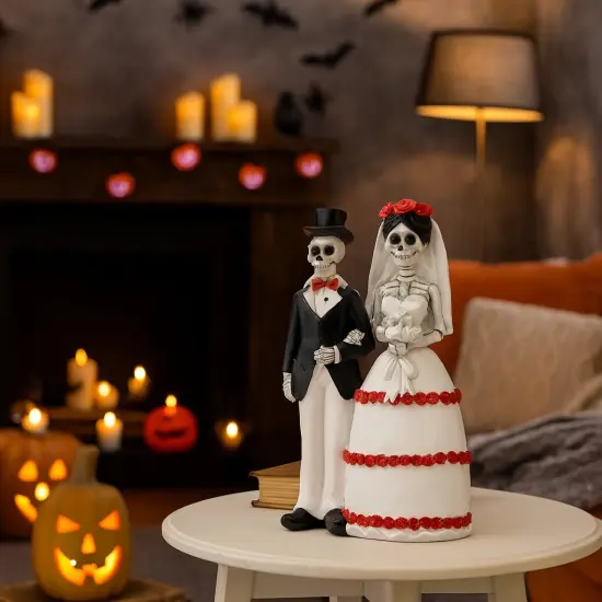 Skeleton Bride & Groom Decorative Halloween Figurine {3}