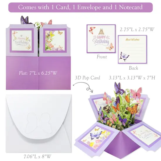 Wrapables 3D Pop Up Floral Greeting Card, Flower Bouquet Card for Birthdays, Butterflies {2}