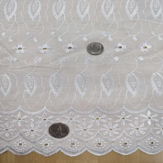 1 Yard Cotton Eyelet Fabric 44/45&Prime; Wide PolyCotton Blend with Embroidered Floral Design Turquoise {6}