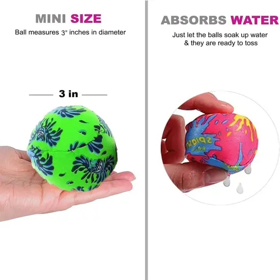 4E's Novelty 12 Pack Water Bomb Splash Balls - 3" Mini Absorbent Sponge Balls for Pool Party Favors for Kids {6}