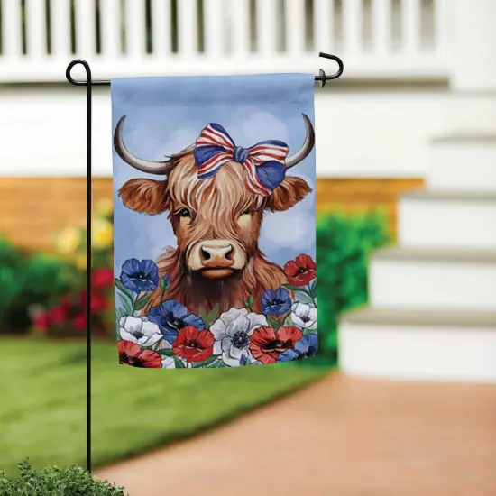 Patriotic Highland Cow 2 Sided Garden Flag {2}
