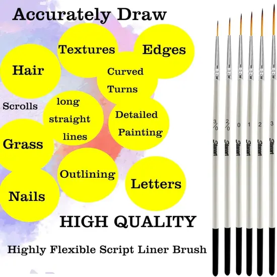 Script Liner Paintbrush 6 PCS Highly Flexible Liner Brush Extra Long Fine Point Tip Pinstriping Scroll Outlining Brush for Acrylic Watercolor Oil Gouache {2}