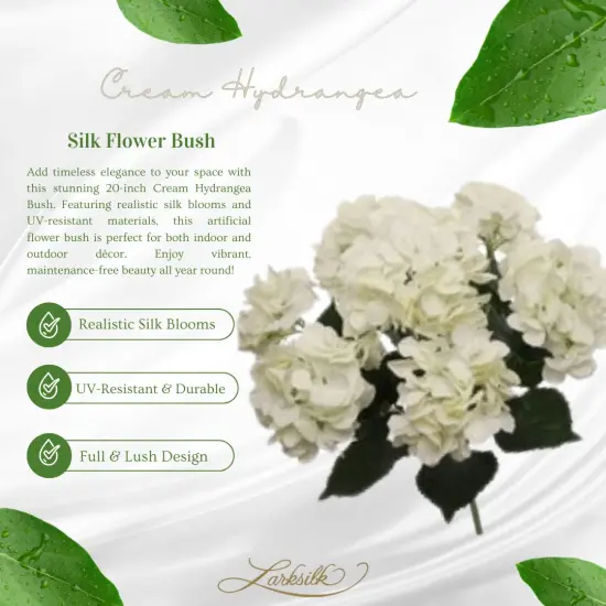 Cream Hydrangea Bush - 20-Inch Lifelike Silk Flowers with UV Resistance for Indoor and Outdoor Decor | Floral Home by Artificial Flowers {5}