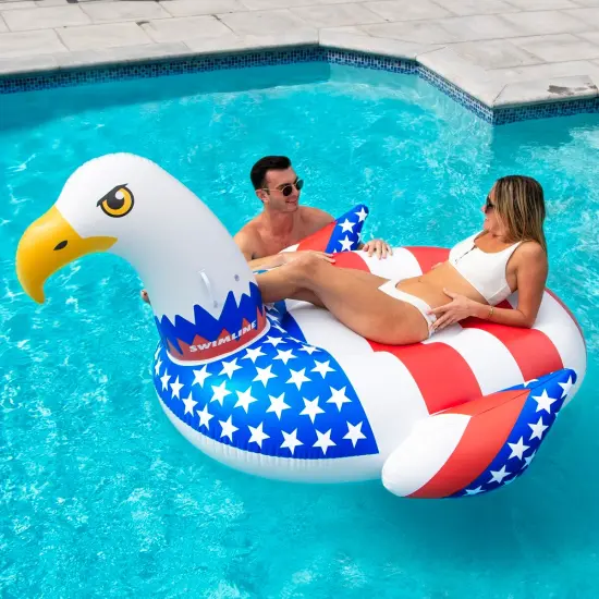 Swimline Giant Ride-On Americana Eagle Inflatable Swimming Pool Float - 78" White {5}