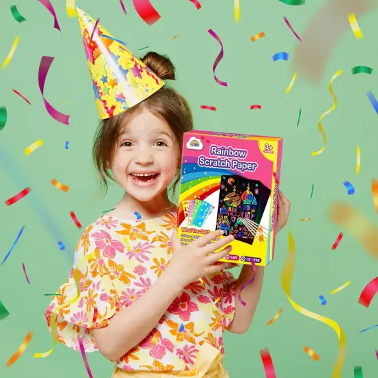 Scratch Art Crafts Girls Gifts, Rainbow Scratch Paper Art Gifts for 3-10 {2}
