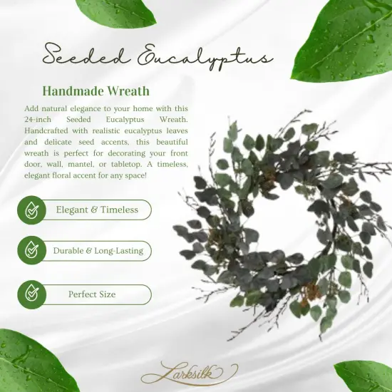 24" Seeded Eucalyptus Wreath - Handcrafted Lifelike Decor for Front Door, Wall, Mantel & Tabletop - Elegant Floral Accent for Home - Floral Home by Artificial Flowers {5}