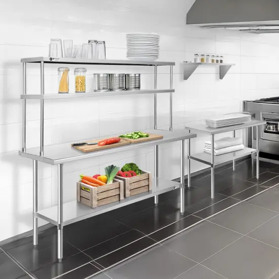 KUTLER Stainless Steel Double Overshelves, NSF Commercial 2-Tier Shelves for Prep and Work Tables for Restaurant, Kitchen, Workshop {6}