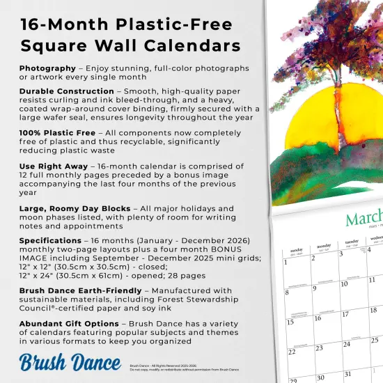 Live with Intention | 2026 12 x 24 Inch (Hanging) Monthly Square Wall Calendar | Featuring the Artwork of Renee Locks | Plastic-Free {6}