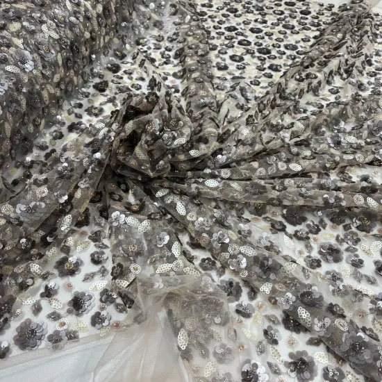 1 Yard Beaded and Sequined Lace Fabric Embroidered Net Mesh 54" Width Peach {4}