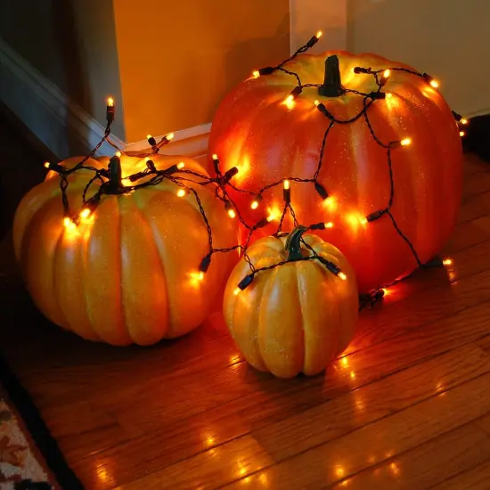 Battery Operated LED Mini String Lights - Orange Set of 2 {3}