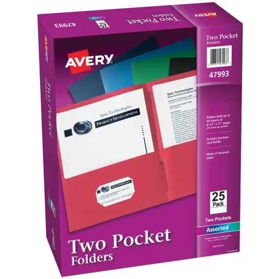 Avery Two Pocket Folders, Holds up to 40 Sheets, 25 Assorted Color Folders (47993) {1}