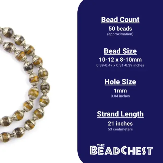 The Bead Chest Capped Tiger Eye with Silver Gemstone Beads, Full Strand of Round Nepalese Stone Beads, Great for DIY Jewelry Necklace & Bracelet Making {3}