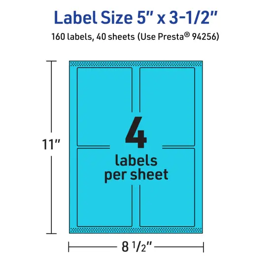 Avery Bright Blue Paper Labels, 5" x 3.5" Rectangle {5}