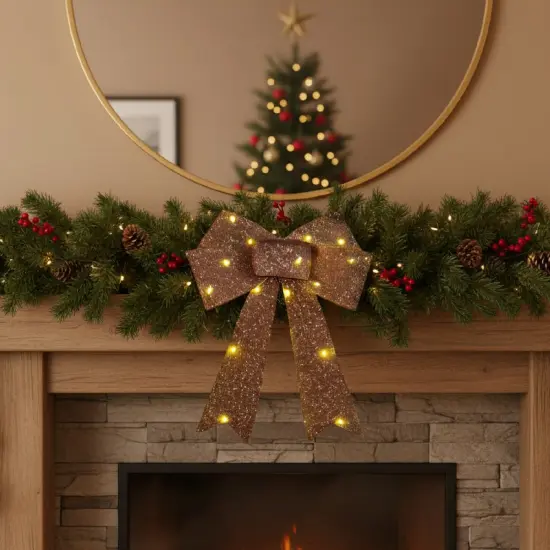 3 Pieces Pre Lit Xmas Bows Battery Operated Holiday Home Decor {2}