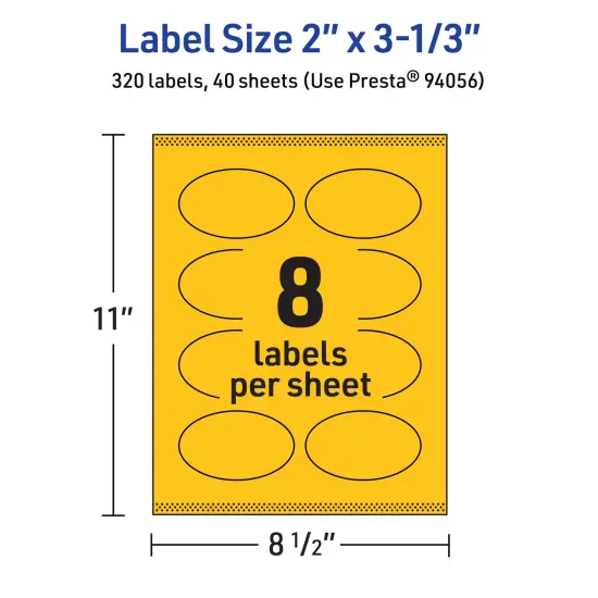 Avery Bright Yellow Paper Labels, 2" x 3-1/3" Oval {5}
