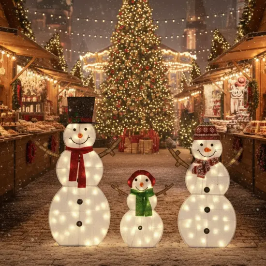 Light-Up Snowman Trio 48-Inch, 42-Inch & 24-Inch 2D Christmas Decorations {2}