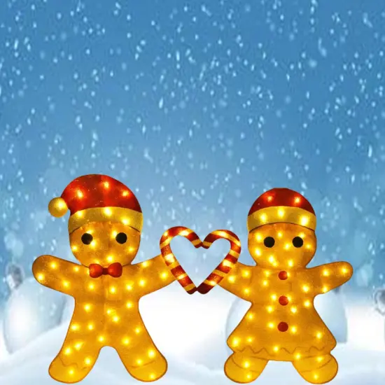 Adorable Light Up Gingerbread Couple for Whimsical Holiday Decor 32 Inches Tall {2}