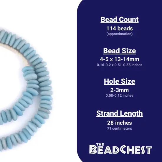 The Bead Chest Ashanti Fair Trade Glass Saucer Beads - African Tribal Ethnic Disk Rondelle Spacers (Baby Blue) {4}