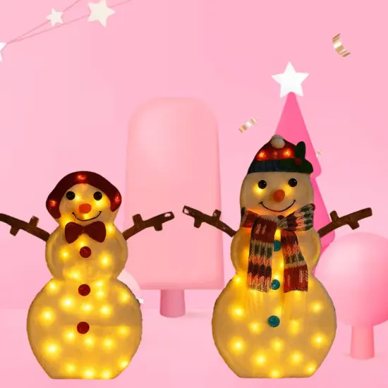 24 and 28 Inches Set of Two Light Up Snowmen Indoor Outdoor Decor {1}
