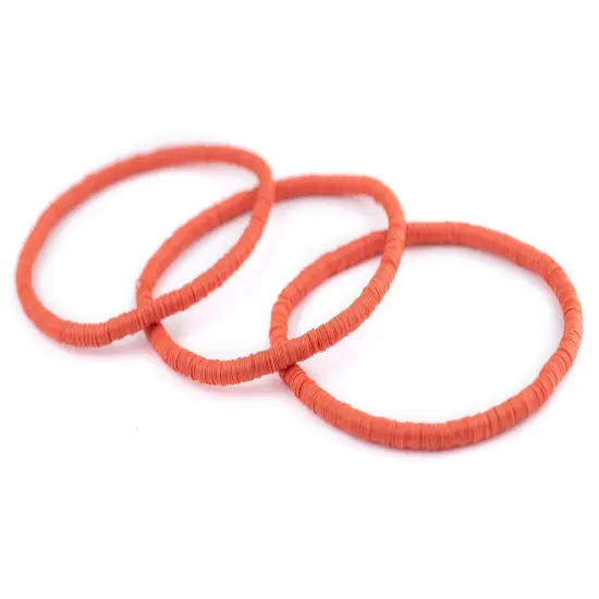 The Bead Chest Boho Stretch Bracelet, Orange - Stackable African Vinyl Heishi, Unisex for Men & Women {3}