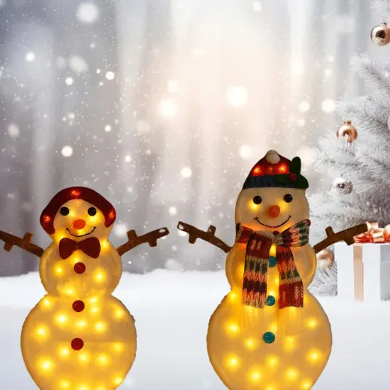 24 Inches and 28 Inche Pair of Festive LED Snowmen Christmas Decoration {1}
