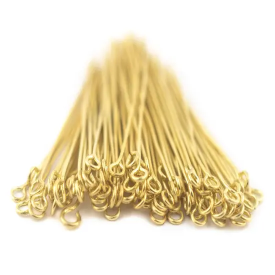 The Bead Chest Gold 21 Gauge 1.75 Inch Eye Pins Approx 100 pieces Brass {3}