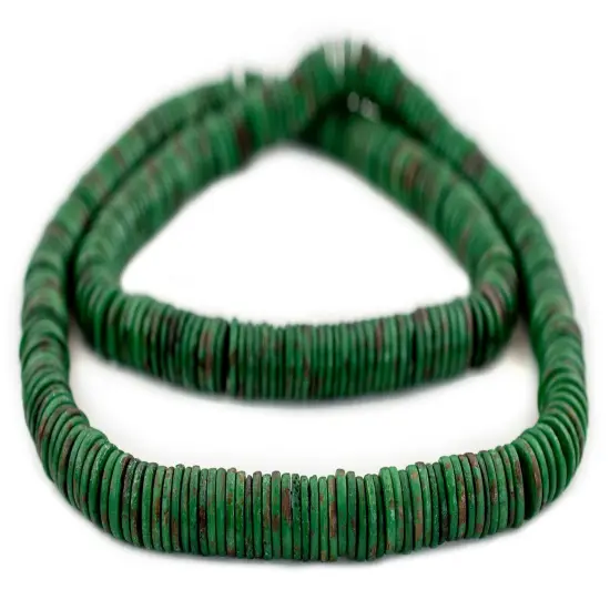 The Bead Chest 10mm Emerald Green Bone Button Beads: Nepal Flat Round Disk Heishi Beads for DIY Necklace Jewelry Making {3}