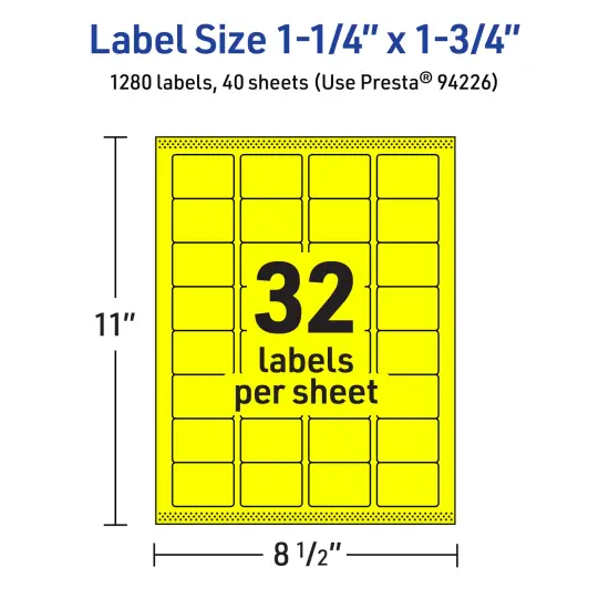 Avery Neon Yellow Paper Labels, 1.25" x 1.75" Rectangle {5}