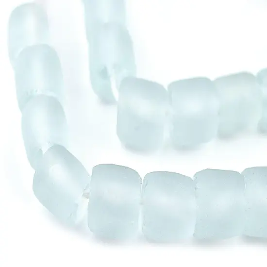 The Bead Chest Clear Aqua Cylindrical Java Recycled Glass Beads (12mm) - Full Strand of Faceted Bottle Glass Beads | Approximately 33 Beads {1}