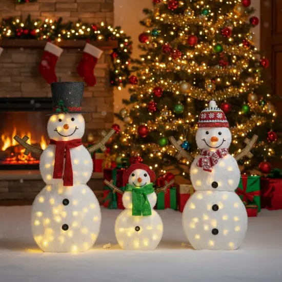 Light-Up Snowman Trio 48-Inch, 42-Inch & 24-Inch 2D Christmas Decorations {3}