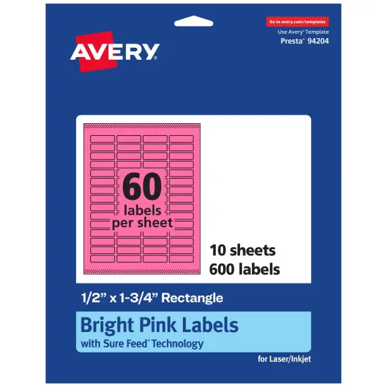 Avery Bright Pink Paper Labels, 0.5" x 1.75" Rectangle {1}