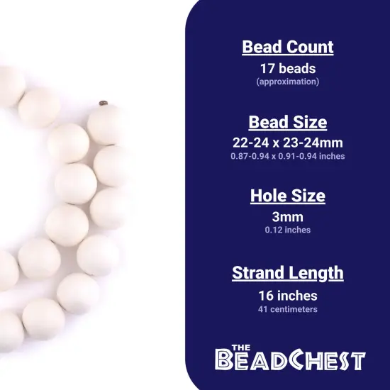 The Bead Chest Natural 24mm Wooden Beads in White for Jewelry Making &ndash; Round Loose Wood Spacer Beads I Approximately 17 Beads {4}
