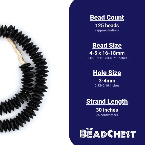 The Bead Chest Black Ashanti Glass Saucer Beads (18mm) {4}