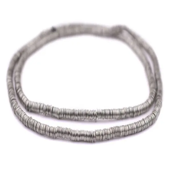 The Bead Chest Antique Silver Flat Disk Heishi Beads (4mm), 24" Strand, Handmade for Jewelry Making & Crafts | Approximately 1200 Beads {3}