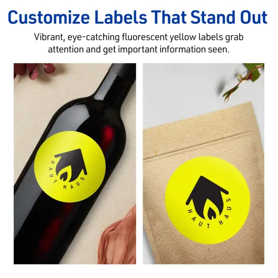 Avery Neon Yellow Paper Labels, 3.5" Diameter Round {3}