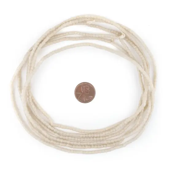 The Bead Chest Ghana Sandcast Beads - Full Strand of African Powder Glass Beads (3mm, Vintage-Style White) - Single 26" Strand {2}