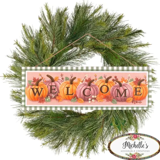 15" Wooden Sign: Welcome Pumpkins (Sage Green) {3}