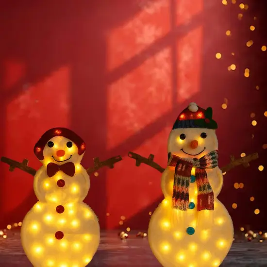 24 Inches and 28 Inches Christmas LED Snowman Pair Holiday Light Decor {3}