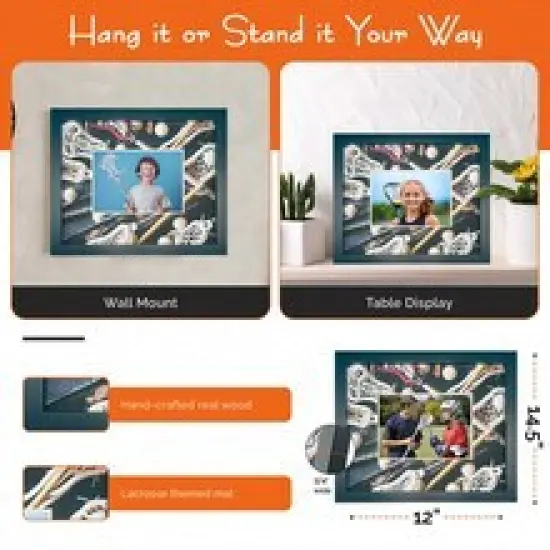 iFrame Commemorative Sports Athletics Frames I Fits 5x7 Photograph, Real Wood Black Finish, Desktop, Table Or Wall Mount I Shatterproof Plexiglass I Made in the USA {10}