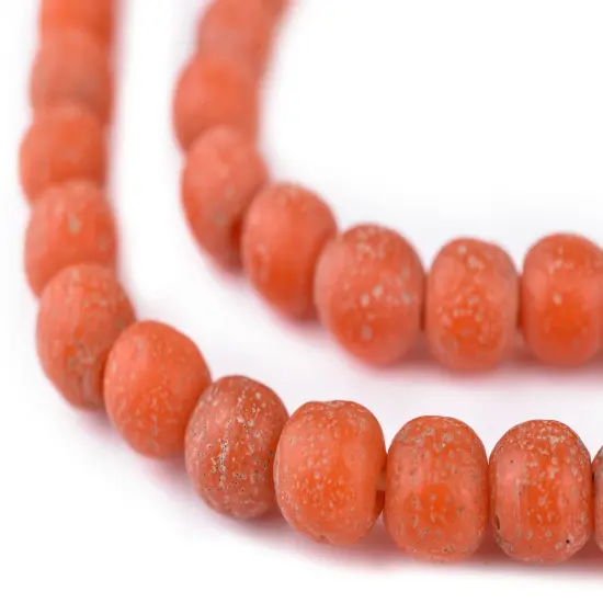 The Bead Chest Ancient-Style Java Glass Beads, Round Indonesian Handmade Fair Trade Etched Spacers for DIY Jewelry Making and Crafts (Papaya Orange) {1}