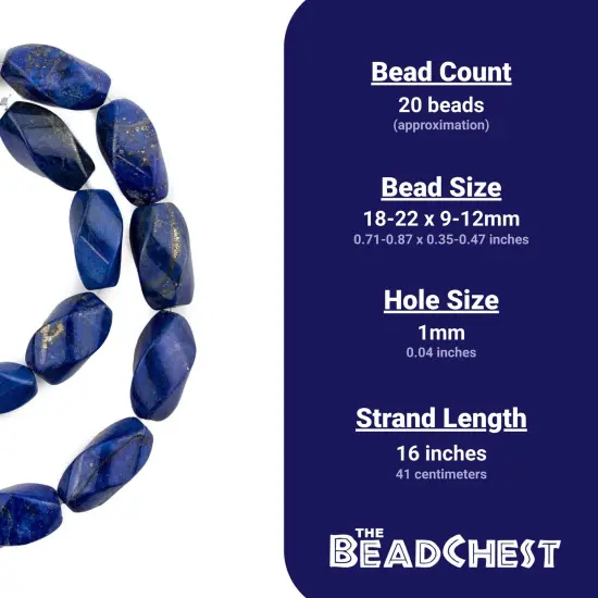 The Bead Chest Faceted Twisted Lapis Lazuli Beads (22x10mm) {5}