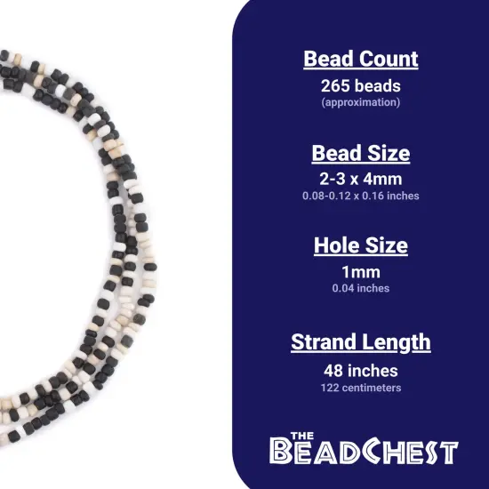 The Bead Chest Black & White Java Glass Seed Beads (4mm, 48" Strand) {4}