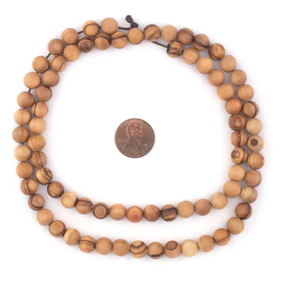The Bead Chest Olive Wood Beads - Full Strand of Round Christian Rosary Prayer Beads (8mm, Natural) {2}