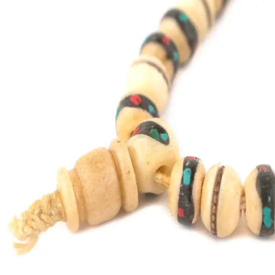 The Bead Chest Beige Inlaid Bone Mala Beads (10mm) {4}