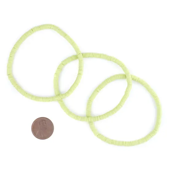 The Bead Chest Boho Stretch Bracelet, Lime Green - Stackable African Vinyl Heishi, Unisex for Men & Women {2}