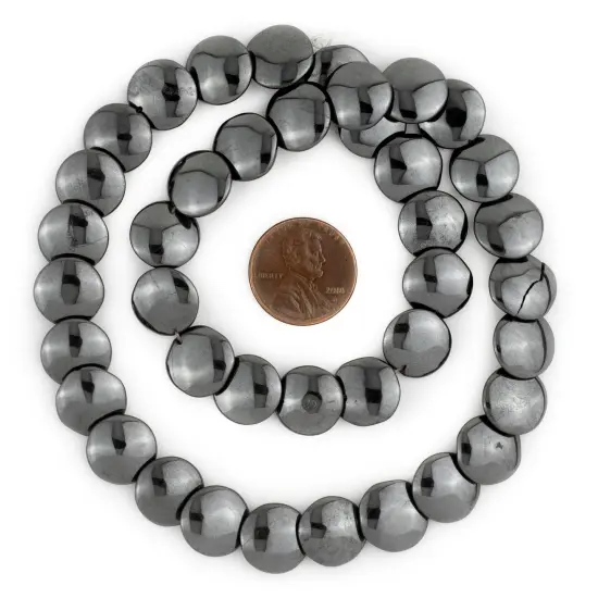 The Bead Chest Flat Round Disk Non-Magnetic Hematite Beads 12mm Grey Gemstone 16 Inch Strand {2}